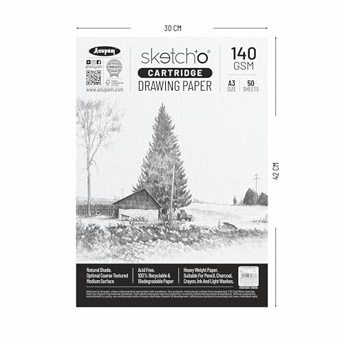 Anupam SketchO Sketching & Drawing Paper A3 | 50 Loose Sheet 100 Pages | 140 GSM Sheet for Pencil, Charcoal, Graphite, redchalk Pastel, Chalk, Oil Pastel & Wax Crayon for Artist's & Amateurs - Image 2