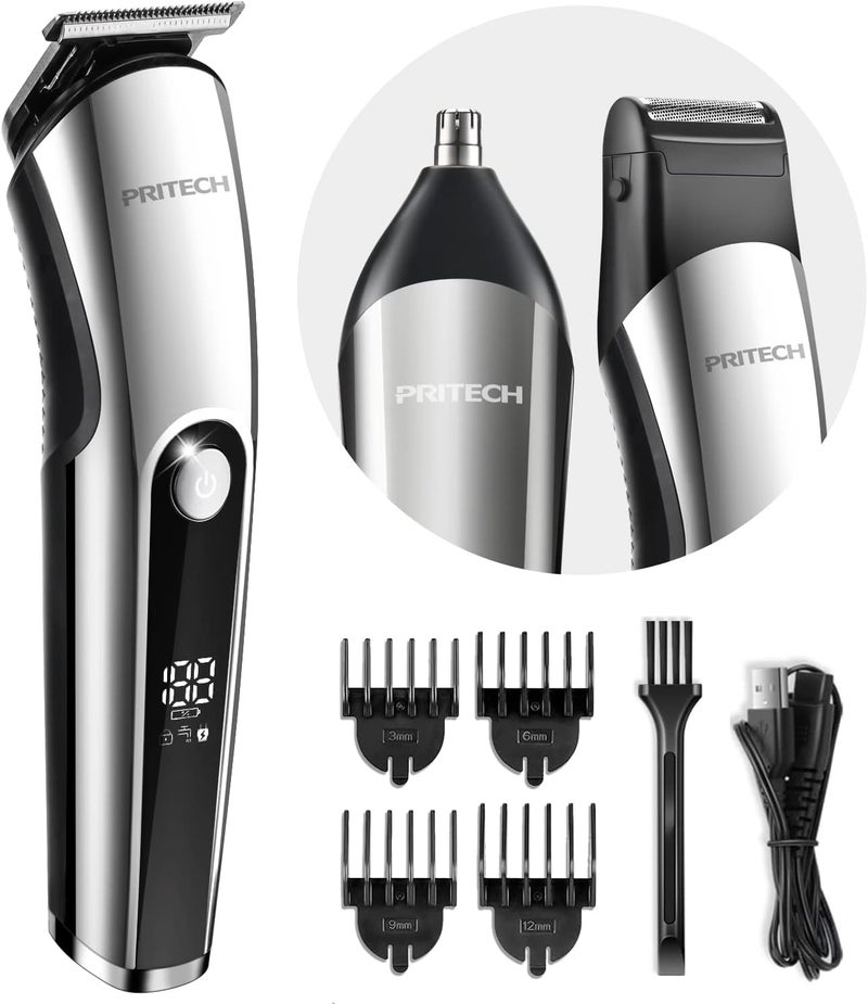 Pritech Hair Clippers for Men, Nose Trimmer, Micro Shavers 3 in 1 Men's Care Kit Wireless Rechargeable Electric Hair Trimmer with LED Display and T Cutting Head, IPX6, Black - Image 1