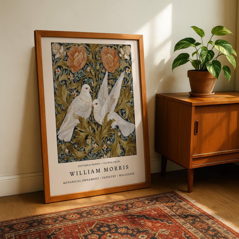 TNESSENTIAL William Morris Dove Wall Art Print, Botanical Poster Bird Print, Art Nouveau Floral, Woodland Cottagecore Living Room Decor – White Doves - Image 3
