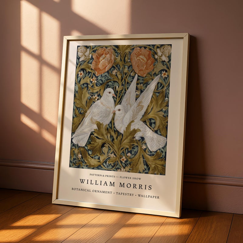 TNESSENTIAL William Morris Dove Wall Art Print, Botanical Poster Bird Print, Art Nouveau Floral, Woodland Cottagecore Living Room Decor – White Doves - Image 1