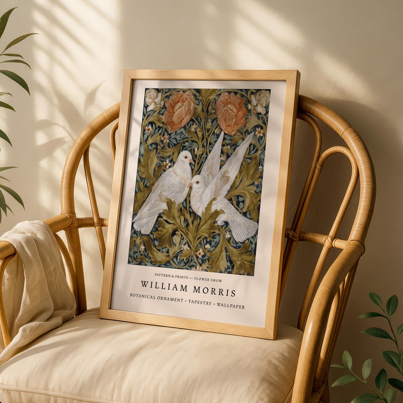 TNESSENTIAL William Morris Dove Wall Art Print, Botanical Poster Bird Print, Art Nouveau Floral, Woodland Cottagecore Living Room Decor – White Doves - Image 2