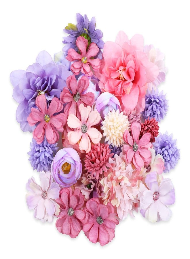 Sliverdew 30 PCS Artificial Flowers Heads, Purple Flowers Mix Silk Flower, Mini Flower Rose Daisy Multicolor Flowerss, Fake Daisy Heads Bulk Silk Faux Rose DIY Cake Decor - Image 1