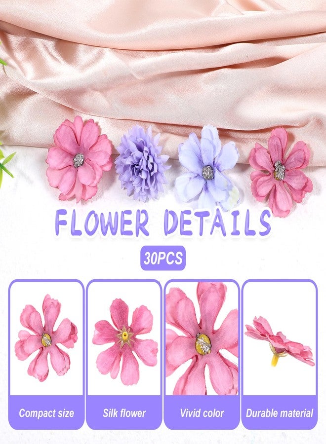 Sliverdew 30 PCS Artificial Flowers Heads, Purple Flowers Mix Silk Flower, Mini Flower Rose Daisy Multicolor Flowerss, Fake Daisy Heads Bulk Silk Faux Rose DIY Cake Decor - Image 2