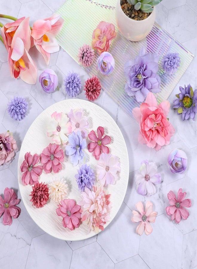 Sliverdew 30 PCS Artificial Flowers Heads, Purple Flowers Mix Silk Flower, Mini Flower Rose Daisy Multicolor Flowerss, Fake Daisy Heads Bulk Silk Faux Rose DIY Cake Decor - Image 5
