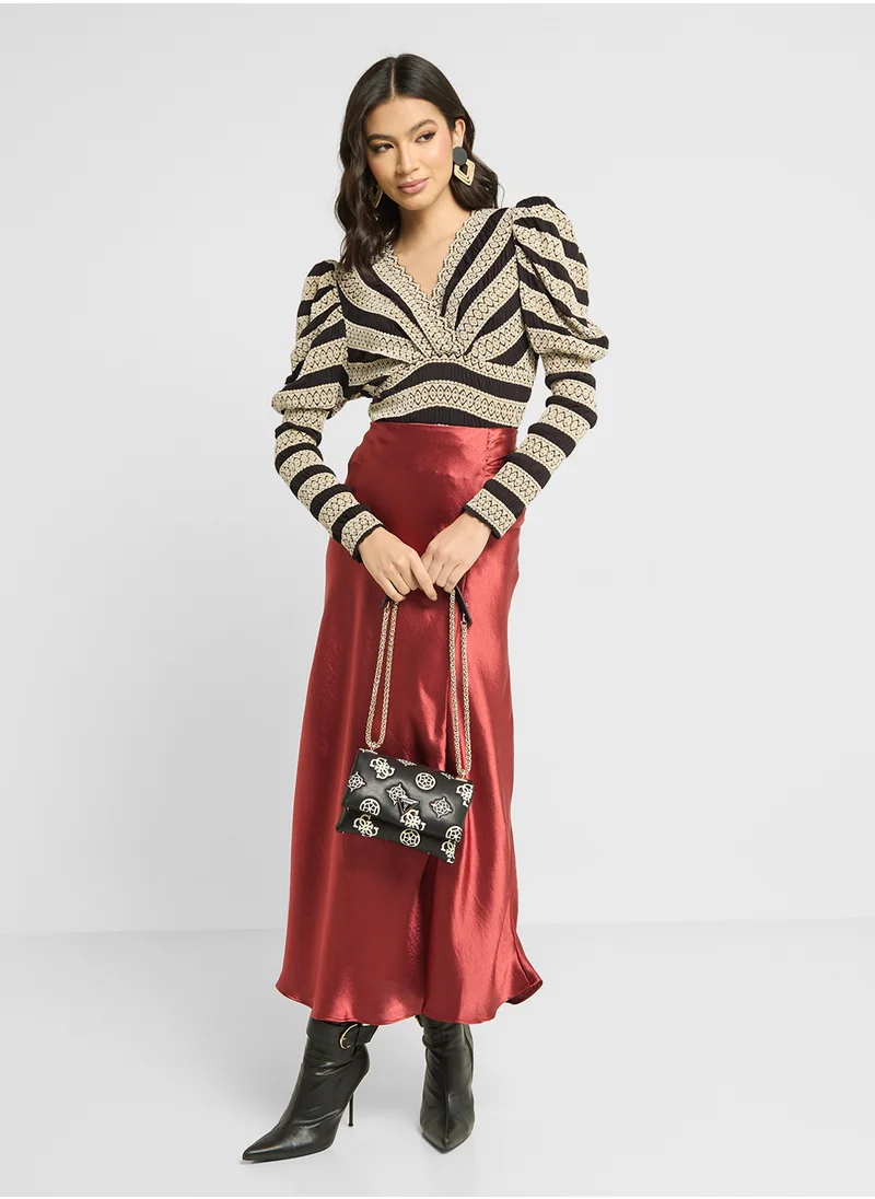 ايلا Two Tone Top With Surplice Neck