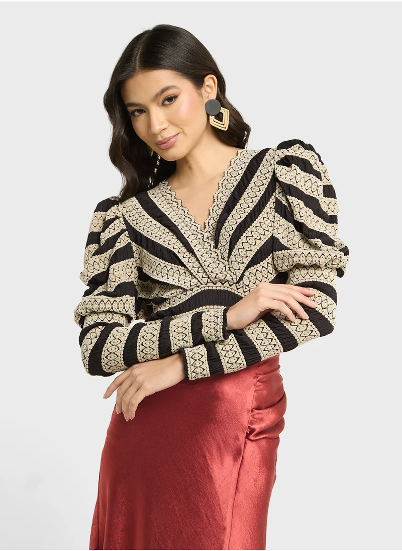 ELLA Two Tone Top With Surplice Neck