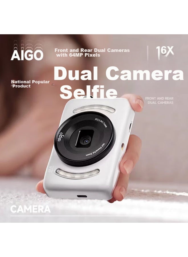Aigo Patriot E3 Student Digital Camera Girls' Card Camera Campus Hd Travel Birthday Gift Flat Replacement Ccd Front And Rear Dual Camera Selfie 64gb Pink - Image 2