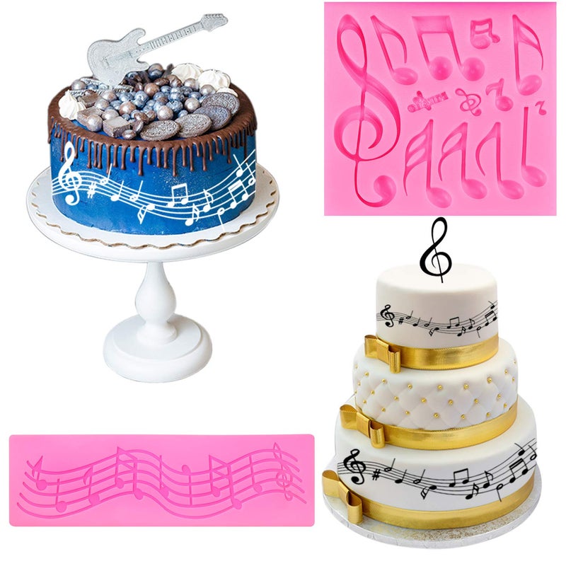 BOAO 3 Pieces Music Note Fondant Mold Music Note Lace Mat Silicone Musical Candy Mold for Cake Decoration - Image 2
