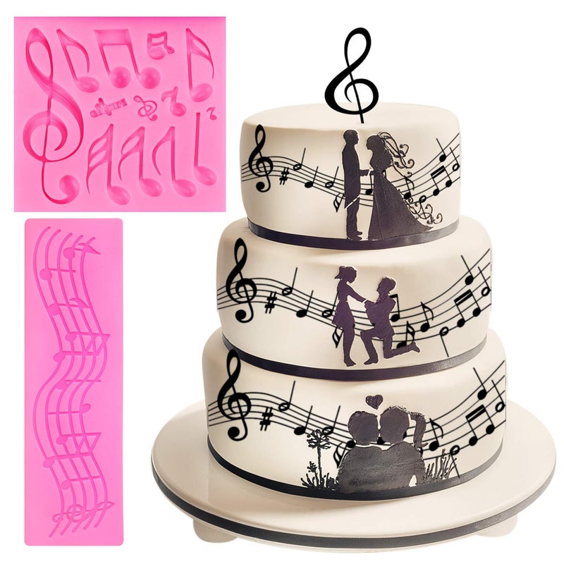 BOAO 3 Pieces Music Note Fondant Mold Music Note Lace Mat Silicone Musical Candy Mold for Cake Decoration - Image 5