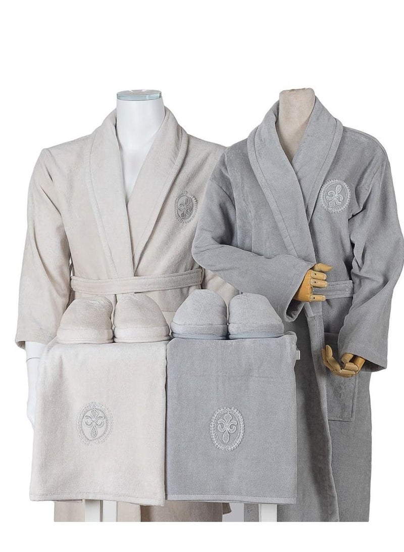 منزل لمى منسوجات طقم روب حمام رمادي وبيج كبلز - Image 1