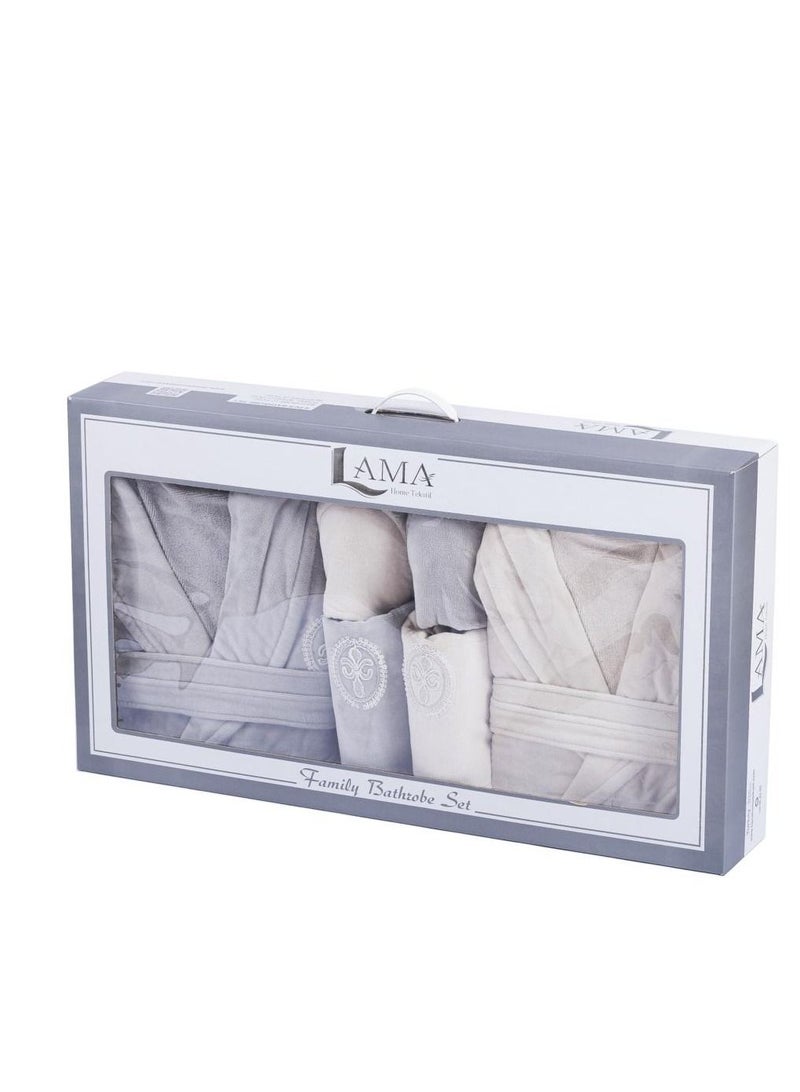 منزل لمى منسوجات طقم روب حمام رمادي وبيج كبلز - Image 3