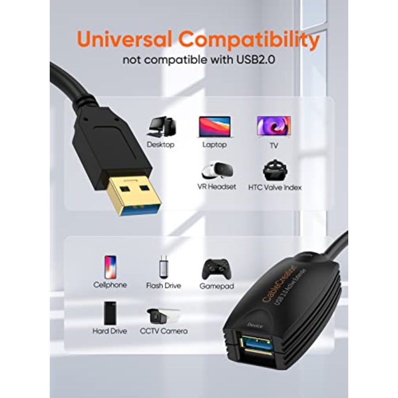 VR gaming and motion tracking applications, braided nylon cable, black, 5-meter length with signal booster for stable high-speed data transfer - Image 3