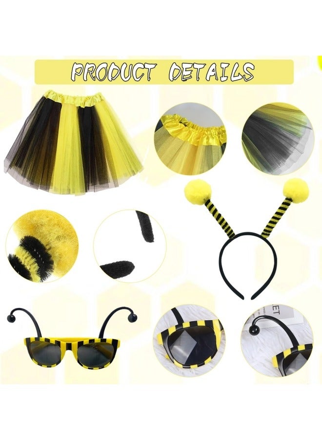 CCOVERY Bee Costume Kids, Fancy Dress for Kids Bee Headband Tulle Skirt Striped Socks Long Gloves Bee Glasses - Image 3