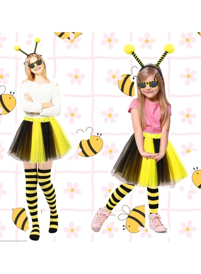 CCOVERY Bee Costume Kids, Fancy Dress for Kids Bee Headband Tulle Skirt Striped Socks Long Gloves Bee Glasses - Image 4