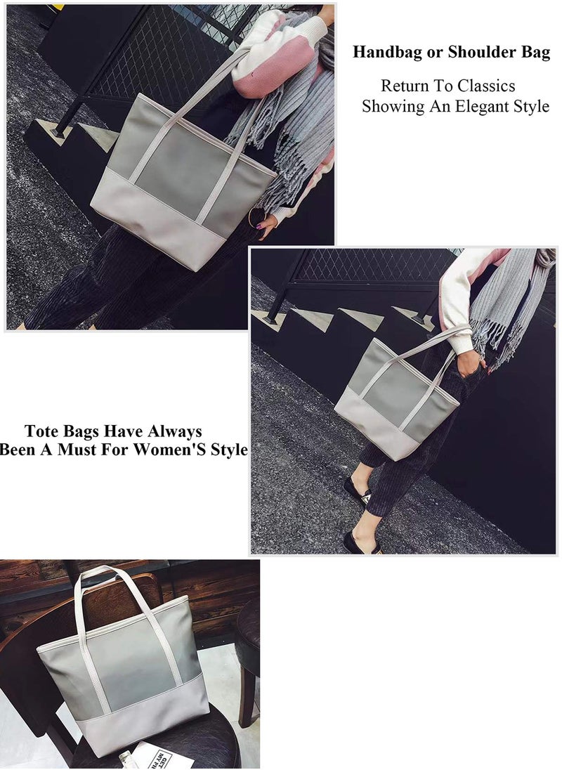 Qiccijoo Women Tote Bags,Stylish Simplicity Shoulder Bags,Handbags with Zipper for Daily Work Travel School Shopping Casual (Grey)