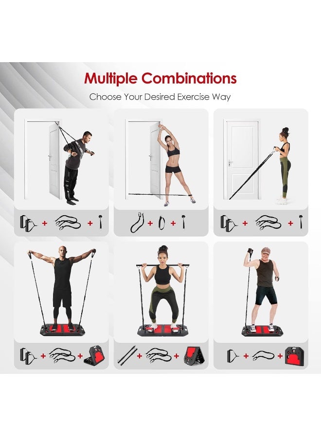 Goplus Goplus 34 Inch Push up Board, Portable Home Gym with Elastic Bands, Push up Stand Handles, Pilate Bar, Drawstring Bag, Foldable Workout Equipment for Men Women Strength Training, Full Body Workout  - Image 1