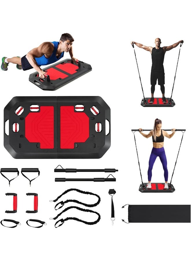 Goplus Goplus 34 Inch Push up Board, Portable Home Gym with Elastic Bands, Push up Stand Handles, Pilate Bar, Drawstring Bag, Foldable Workout Equipment for Men Women Strength Training, Full Body Workout  - Image 5
