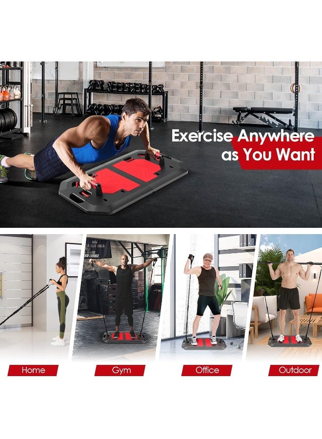 Goplus Goplus 34 Inch Push up Board, Portable Home Gym with Elastic Bands, Push up Stand Handles, Pilate Bar, Drawstring Bag, Foldable Workout Equipment for Men Women Strength Training, Full Body Workout  - Image 3