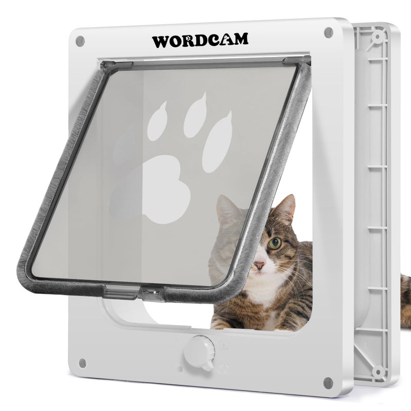 Wordcam XLarge Cat Door Cat Door for Interior Exterior Doors 4 Way Locking Pet Door for Cat Up to 25lbs Cat Flap Privacy Door for Kitten Doggies Easy Installation Weatherproof White XL