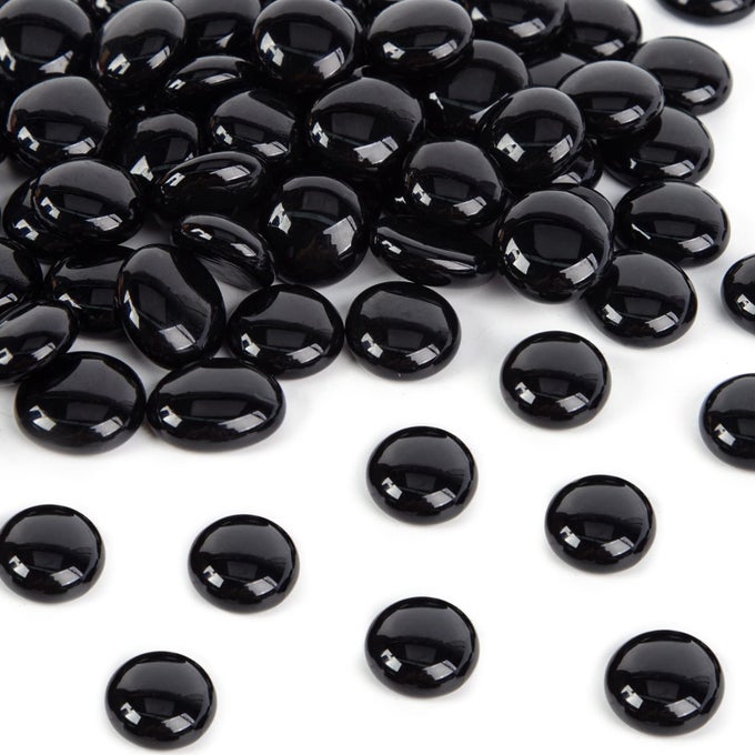 1LB BLACK FLAT GLASS MARBLES GLASS PEBBLES VASE FILLER DARK BEADS FISHBOWL DECORATIVE GEM FOR TABLE SCATTER HOME DECOR