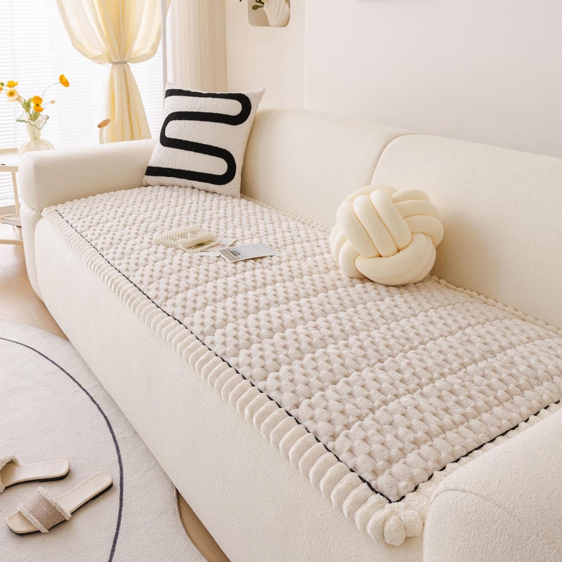 DREAMINGO Pet Couch Covers for Sofa Non Slip Fuzzy Dog Sofa Covers Washable Geometric Jacquard Couch Cushion Protector Beige Pet Bed Mat 27.6x59.1 Inch - Image 1
