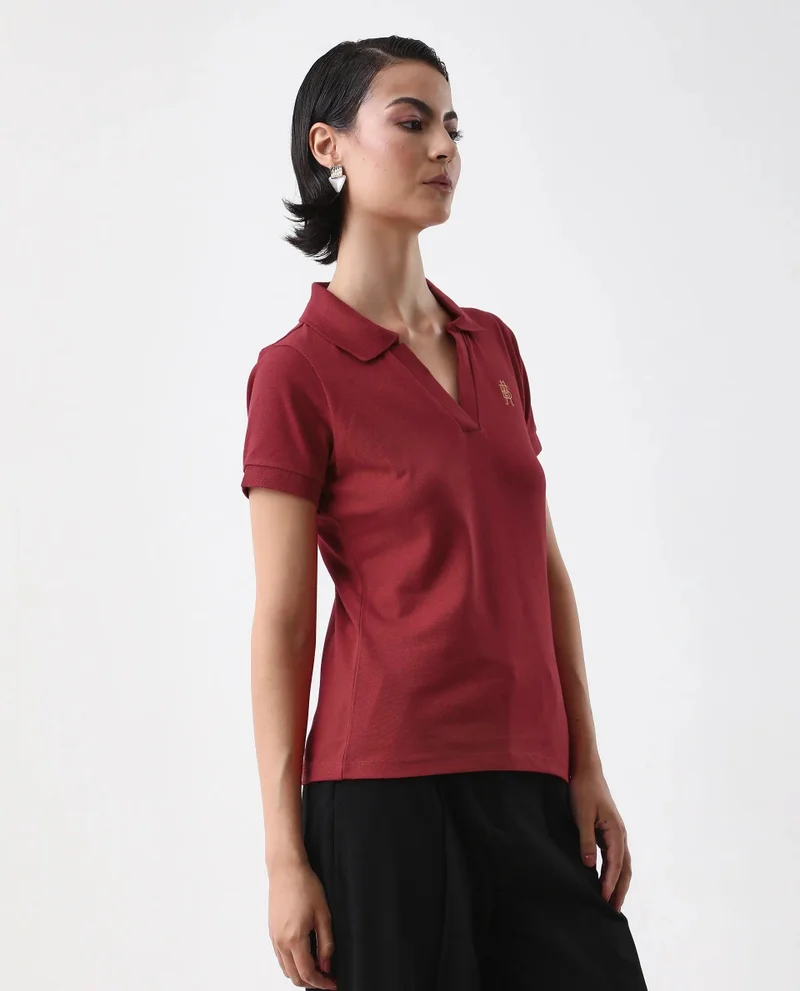 Rareism Women's Cotton Lycra Polo With Classic Collar