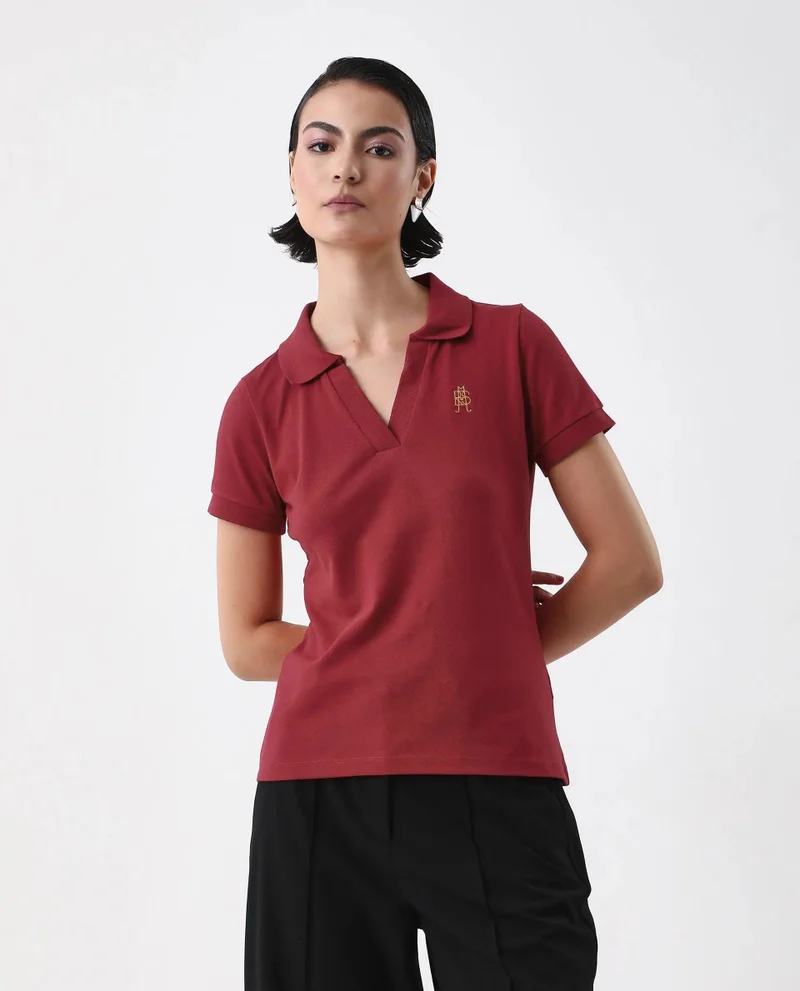Rareism Women's Cotton Lycra Polo With Classic Collar