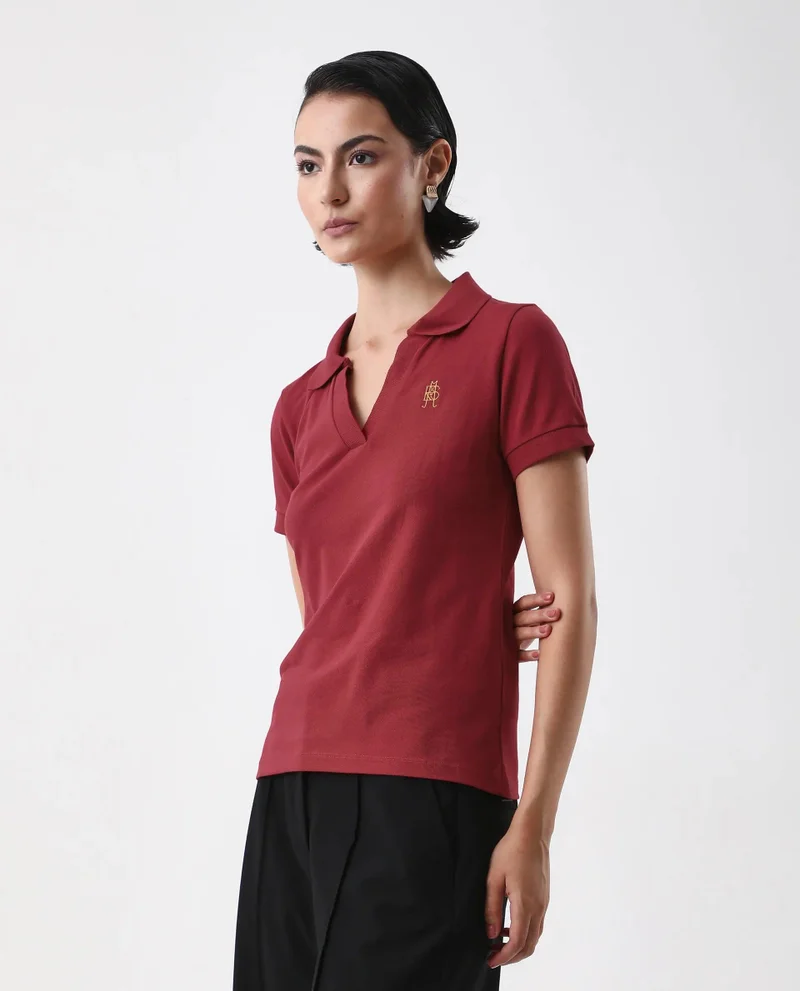 Rareism Women's Cotton Lycra Polo With Classic Collar