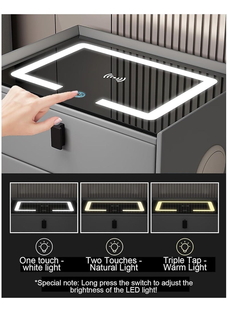 طاولة بجانب السرير مع درجين، طاولات بجانب السرير بشحن لاسلكي، طاولة ذكية حديثة، طاولة جانبية بشريط إضاءة ذكي بثلاثة ألوان لغرفة النوم مع منفذ USB لغرفة المعيشة (رمادي غامق) - Image 3