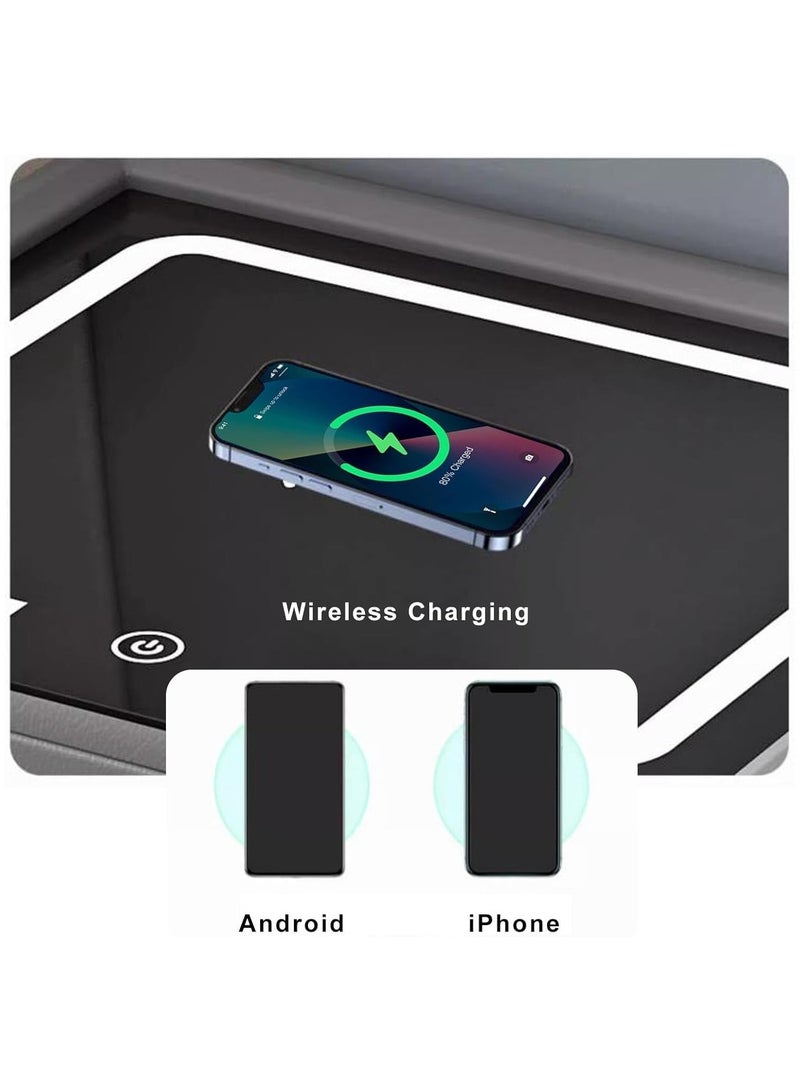 طاولة بجانب السرير مع درجين، طاولات بجانب السرير بشحن لاسلكي، طاولة ذكية حديثة، طاولة جانبية بشريط إضاءة ذكي بثلاثة ألوان لغرفة النوم مع منفذ USB لغرفة المعيشة (رمادي غامق) - Image 4