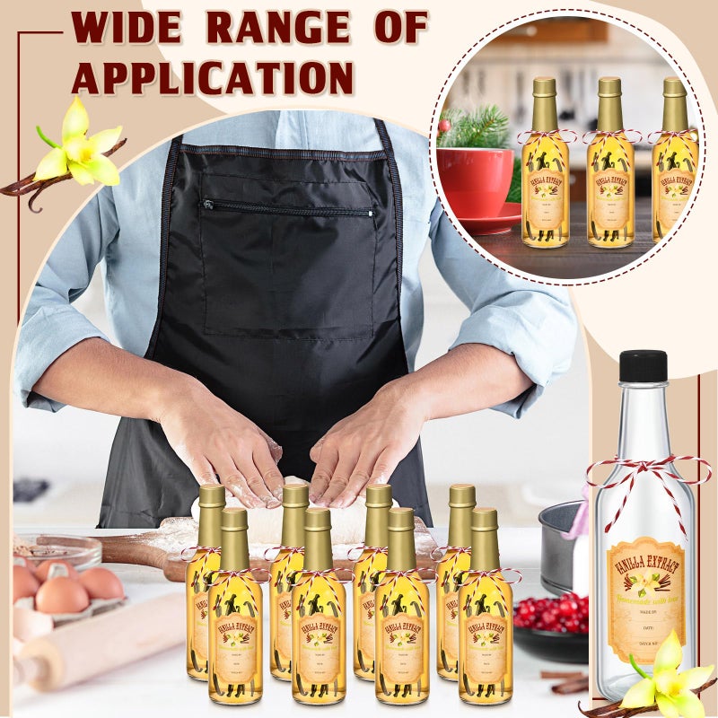Tioncy 16 Pcs Empty Vanilla Extract Bottles for Homemade Vanilla Jar Glass Bottle with Cap, Shrink Band, Sticker DIY Crafts Wedding Gift Food Storage Canister for Bean(Gold,8.5 oz) - Image 3