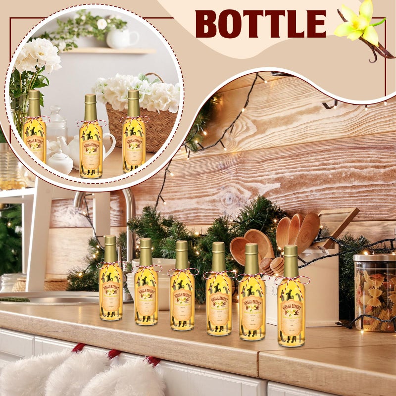 Tioncy 16 Pcs Empty Vanilla Extract Bottles for Homemade Vanilla Jar Glass Bottle with Cap, Shrink Band, Sticker DIY Crafts Wedding Gift Food Storage Canister for Bean(Gold,8.5 oz) - Image 4