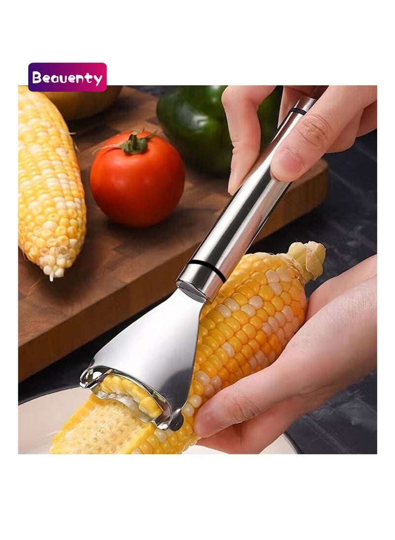 Beauenty Corn Peeler, Stainless Steel Corn Kernel Remover with Ergonomic Non Slip Grips and Hanging Hook, Planer Cutter Tool for Potato Vegetable And Fruit, Kitchen Gadget, Easy to Use and Wash, Silver - Image 1