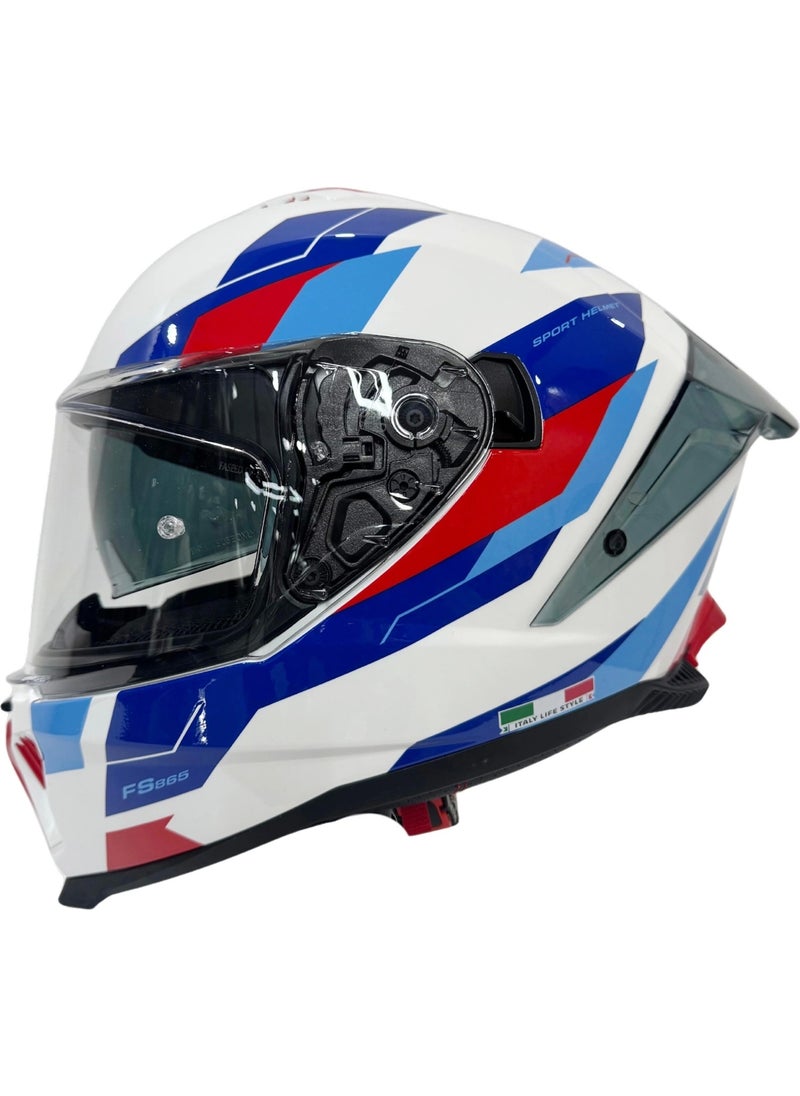 sway Helmet Sw 865 Titan White Blue Red With Sunglasses  - Image 1
