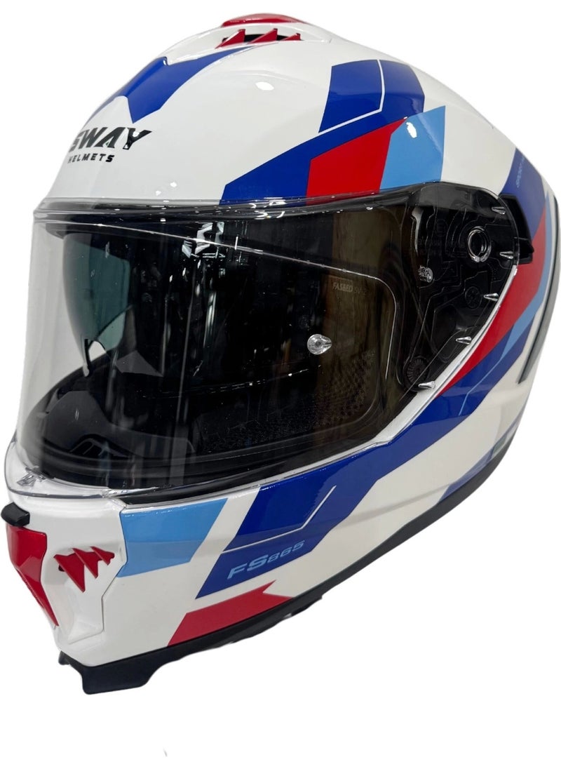 sway Helmet Sw 865 Titan White Blue Red With Sunglasses  - Image 2