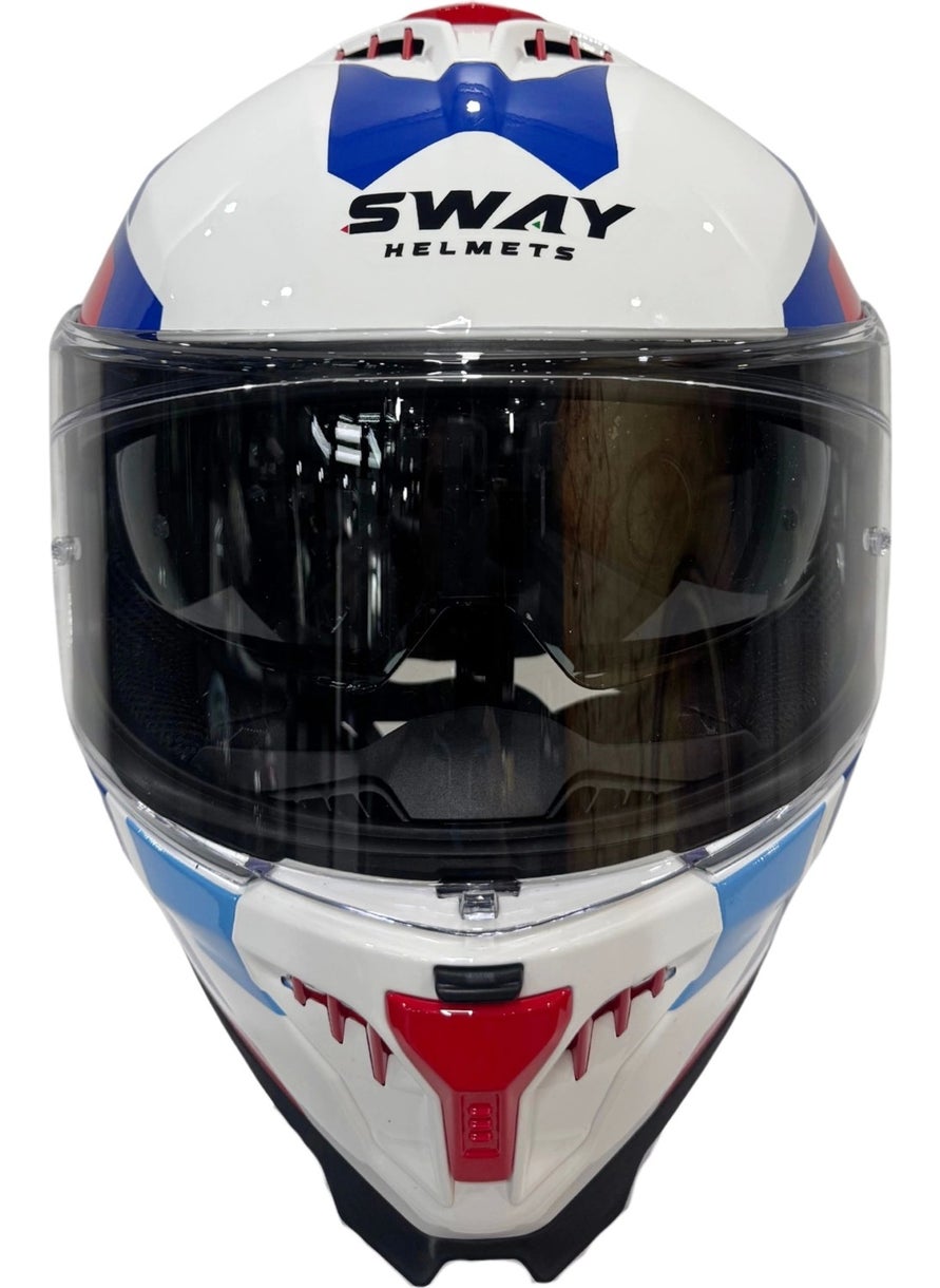 sway Helmet Sw 865 Titan White Blue Red With Sunglasses  - Image 3