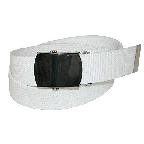 CTM Cotton Adjustable Belt with Nickel Buckle, White - Image 3