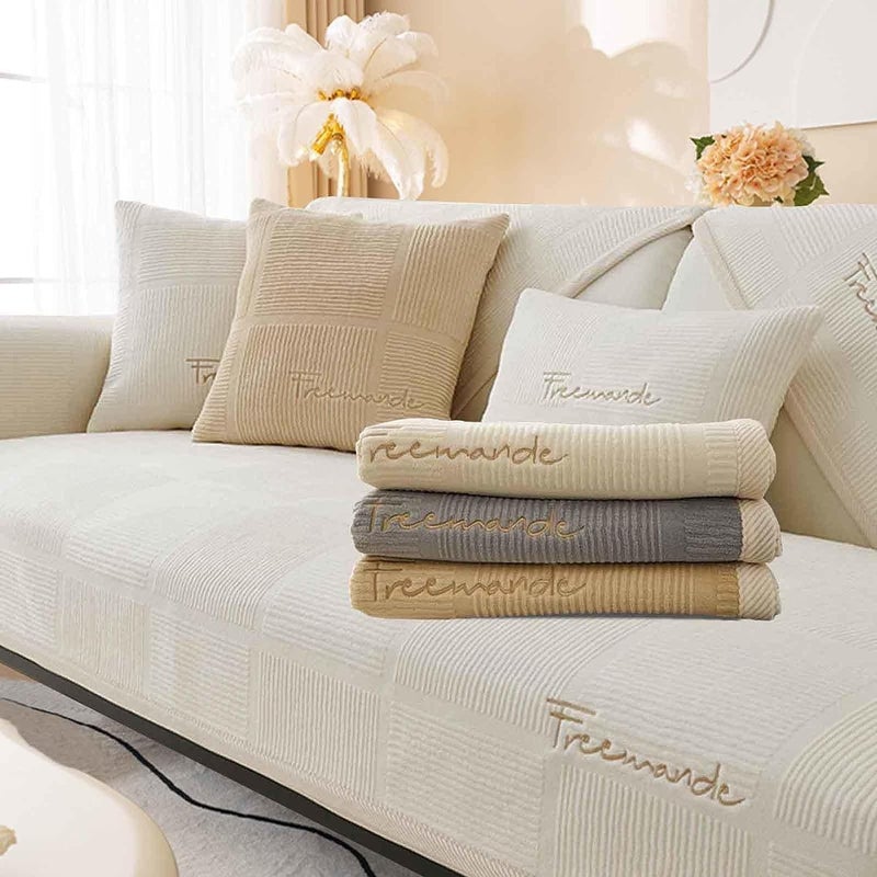 LINGKY Velvet Sofa Cover - Cream - Image 1