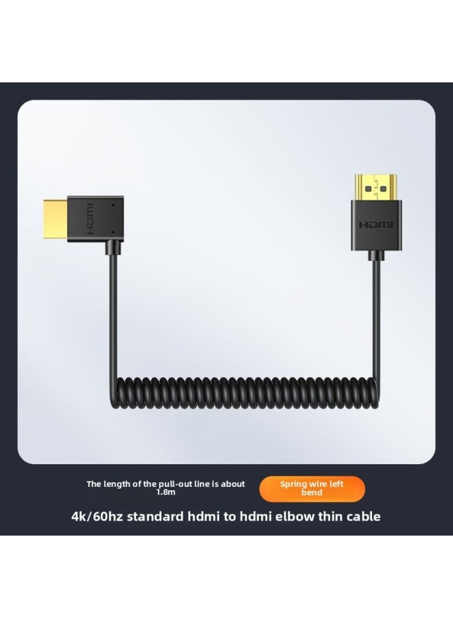 2.0HDM To Hdmi Spring Very Fine Hd Line Retractable SLR Camera A- A Port 4K/60HZ Generation-Color:Hdmi Cable/4k Hd 【straight To Left Curved】 0.5m Stretch 1.8m