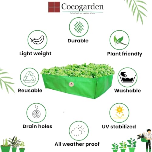 cocogarden Green Grow Bags 36X12X12 inch (Pack of 2) | HDPE UV Protected | Rectangular Grow Bags Home Gardening | Leafy Fruits Vegetable Plants Growing Bags for Terrace Gardening Setup - Image 3