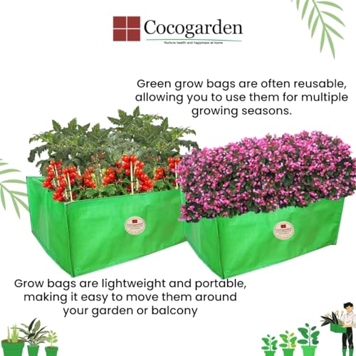 cocogarden Green Grow Bags 36X12X12 inch (Pack of 2) | HDPE UV Protected | Rectangular Grow Bags Home Gardening | Leafy Fruits Vegetable Plants Growing Bags for Terrace Gardening Setup - Image 4
