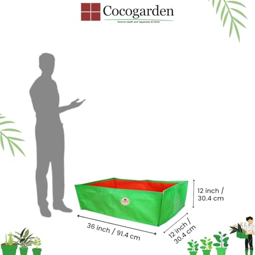 cocogarden Green Grow Bags 36X12X12 inch (Pack of 2) | HDPE UV Protected | Rectangular Grow Bags Home Gardening | Leafy Fruits Vegetable Plants Growing Bags for Terrace Gardening Setup - Image 2