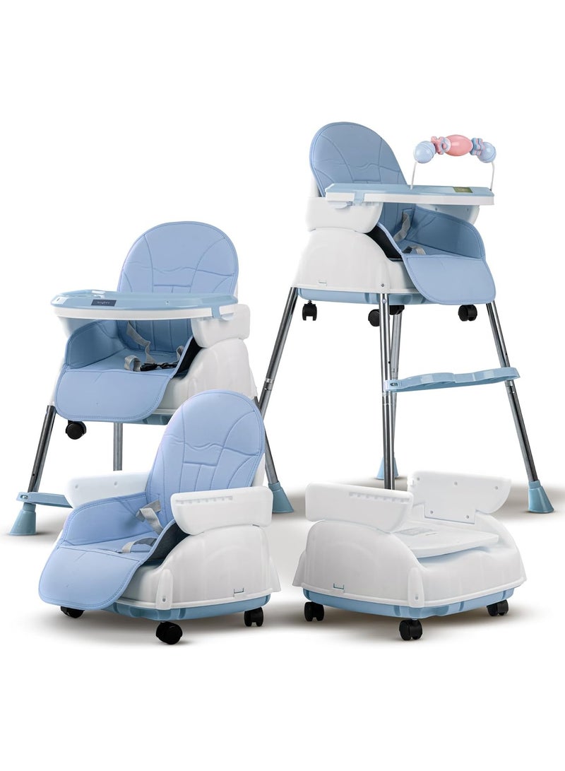 Baybee 4 in 1 Nora Convertible High Chair for KidsAdjustable Height and Footrest, Baby Toddler Feeding Booster Seat with Tray, Wheels, Safety Belt and Cushion For 6 Months to 4 Years (Blue)  - Image 1