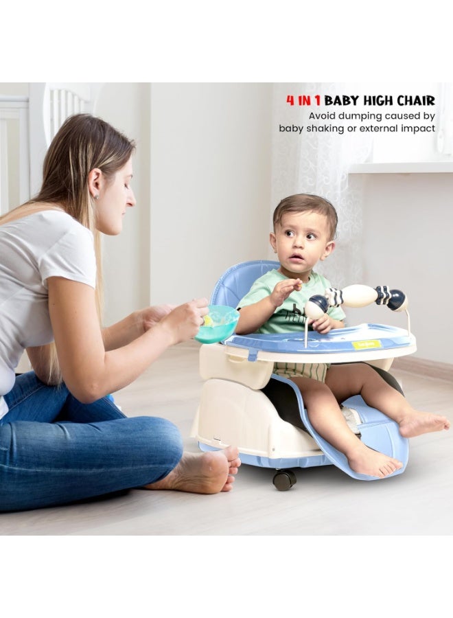 Baybee 4 in 1 Nora Convertible High Chair for KidsAdjustable Height and Footrest, Baby Toddler Feeding Booster Seat with Tray, Wheels, Safety Belt and Cushion For 6 Months to 4 Years (Blue)  - Image 4
