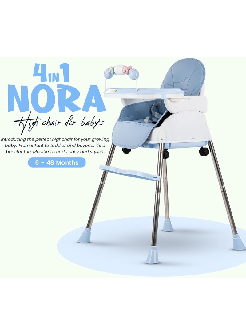 Baybee 4 in 1 Nora Convertible High Chair for KidsAdjustable Height and Footrest, Baby Toddler Feeding Booster Seat with Tray, Wheels, Safety Belt and Cushion For 6 Months to 4 Years (Blue)  - Image 2