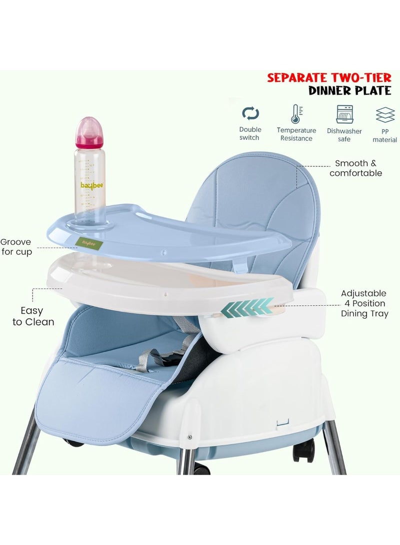 Baybee 4 in 1 Nora Convertible High Chair for KidsAdjustable Height and Footrest, Baby Toddler Feeding Booster Seat with Tray, Wheels, Safety Belt and Cushion For 6 Months to 4 Years (Blue)  - Image 5