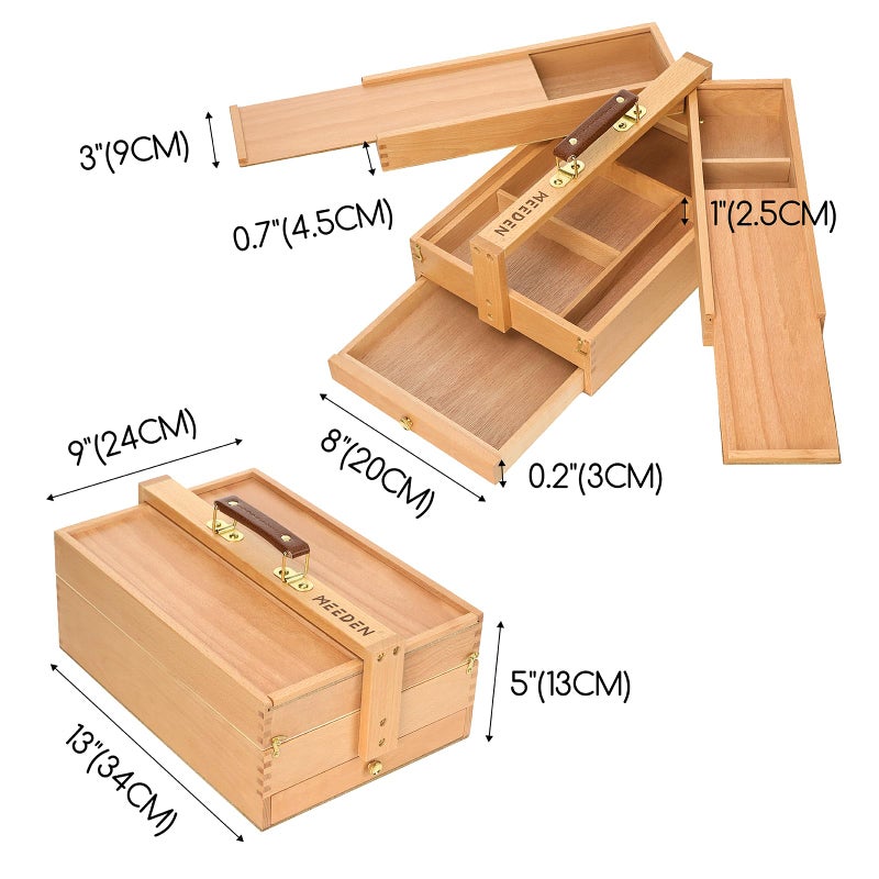 MEEDEN Artist Supply Storage Box - Portable Foldable Multi-Function Beech Wood Artist Tool & Brush Storage Box with Compartments & Drawer for Pastels, Pencils, Pens, Markers, Brushes - Image 2