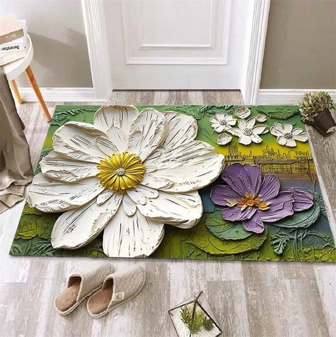 BATHROOM MAT,DOOR MAT DOOR MAT, RUBBER NON-SLIP QUICK DRY RUGS FIT UNDER DOOR SUPER ABSORBENT THIN FASHION WASHABLE OVAL FLOOR BATH MAT FOR BATHROOM, BATHTUB, SHOWER AND SINK (1, GREEN ROSY)