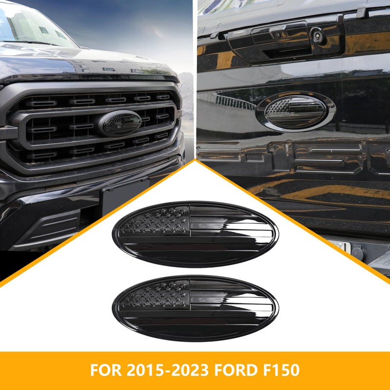 RERPRO 9.5" Front Grill Rear Tailgate Emblem Cover Trim Compatible with 2015-2023 Ford F150 Exterior Accessories Decor Overlay American Flag Oval Emblem Protector Decoration Decal 2 Pack - Image 2