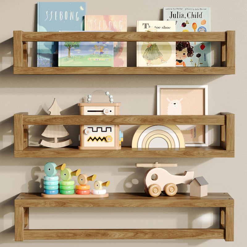 TidyCorner Upgraded Thick Floating Shelves, Solid Wood Bookshelf for Wall, Floating Book Shelves Use as Wall Shelves for Bedroom, Kids Room, Nursery, Books, Spice Rack & Decor â€“ Dark Walnut Brown - Image 1